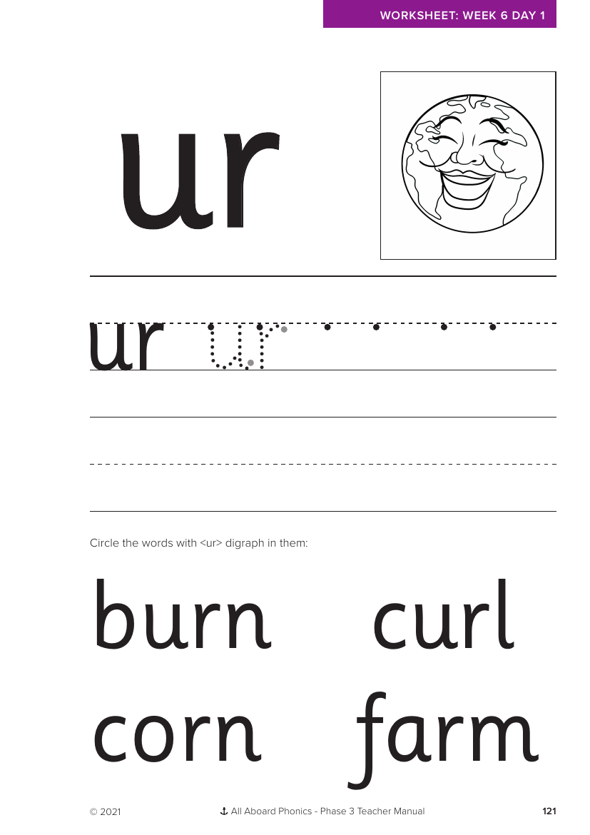 Week, lesson 1 Letter formation - "ur" - Phonics Phase 3  - Worksheet