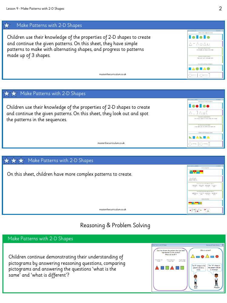 Properties of shape - Make patterns with 2D shapes  - Worksheet