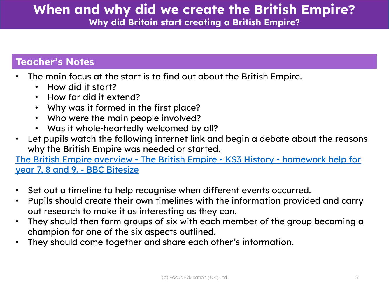 Why did Britain start creating a British Empire? - Teacher notes