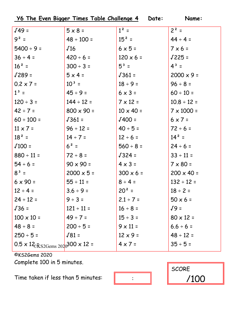 The Even Bigger Times Table Challenge 4