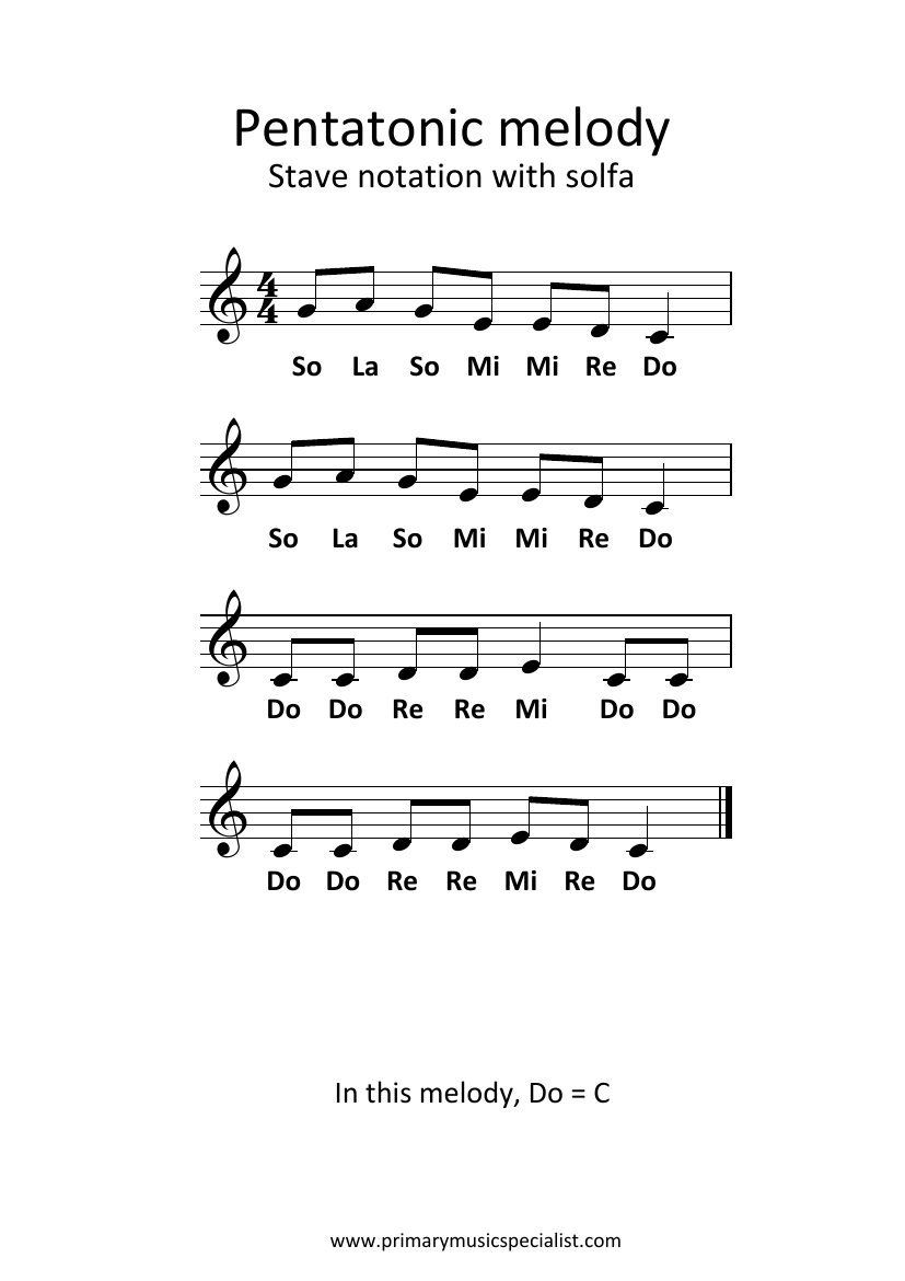 Pitch Year 5 - Pentatonic melody stave notation solfa