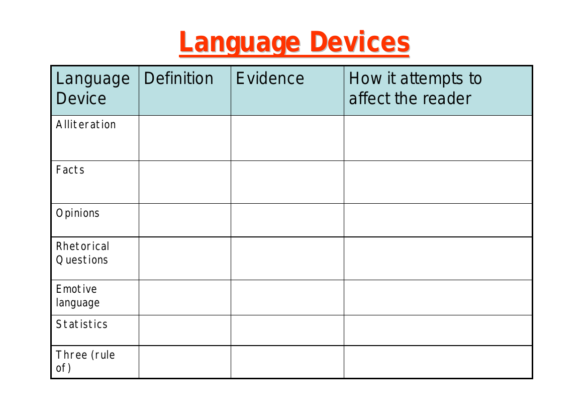 Writing to Persuade - Lesson 6 - Language Devices Worksheet