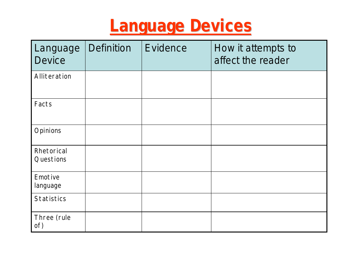 Writing to Persuade Lesson 6 Language Devices Worksheet English