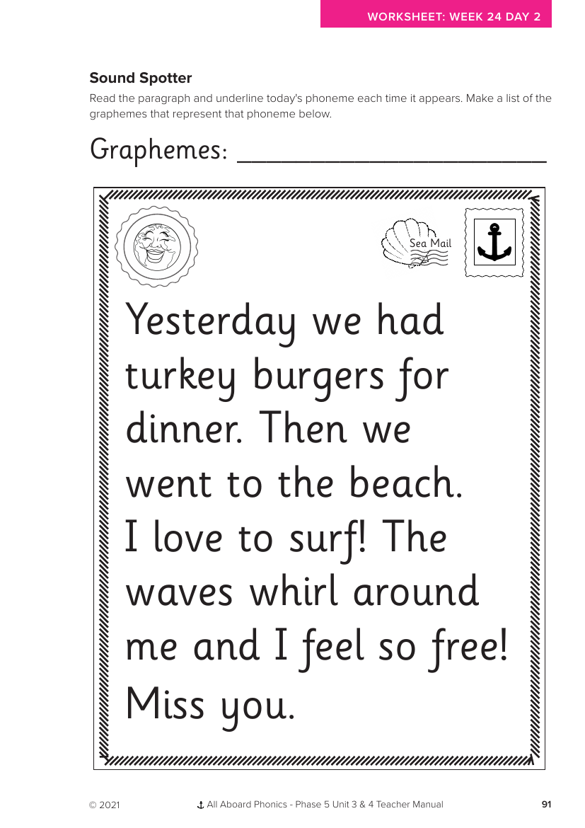 Week 24, lesson 2 Sound Spotter activity - Phonics Phase 5, unit 3 - Worksheet