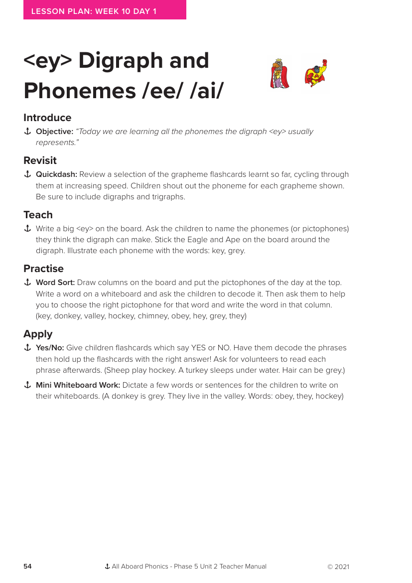 Week 10, lesson 1 "ey" Digraph and Phonemes "ee,ai"- Phonics Phase 5, unit 2 - Lesson plan