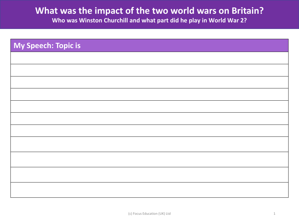 My Speech: Topic is - Worksheet - Year 6