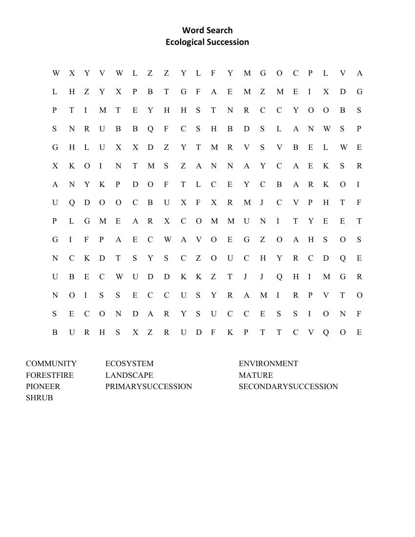 Ecological Succession - Word Search