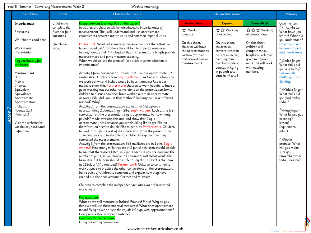 Converting Units - Imperial Units - Planning