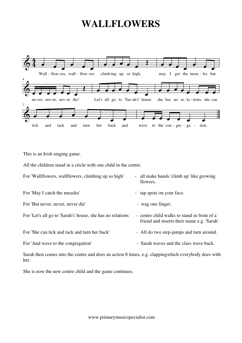 Singing Games Year 2 Notations - Wallflowers