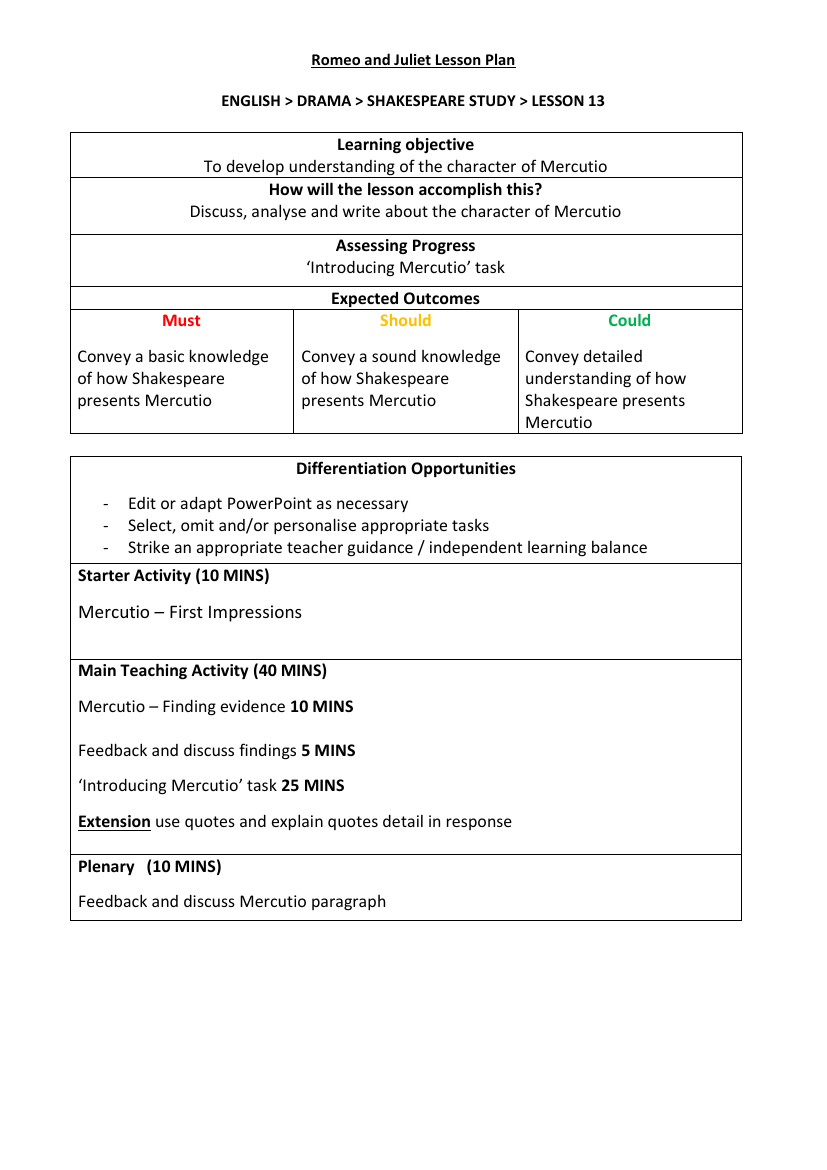 Romeo & Juliet Lesson 5: The Prologue - Lesson Plan