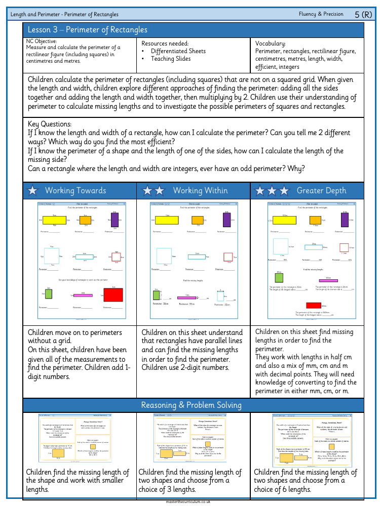 Perimeter and Area - Perimeter of Rectangles - Worksheet