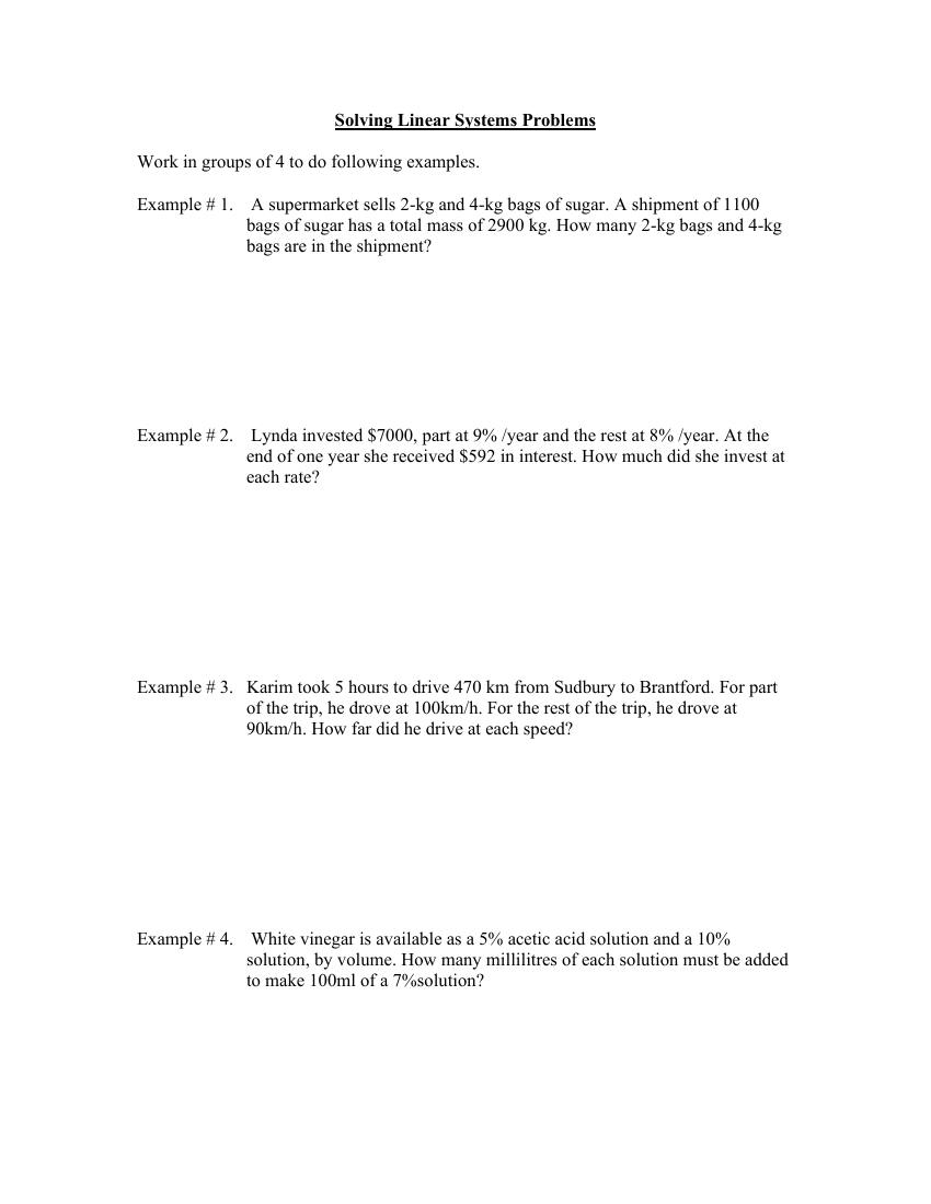 Solving Problems using Linear Systems Worksheet Answers