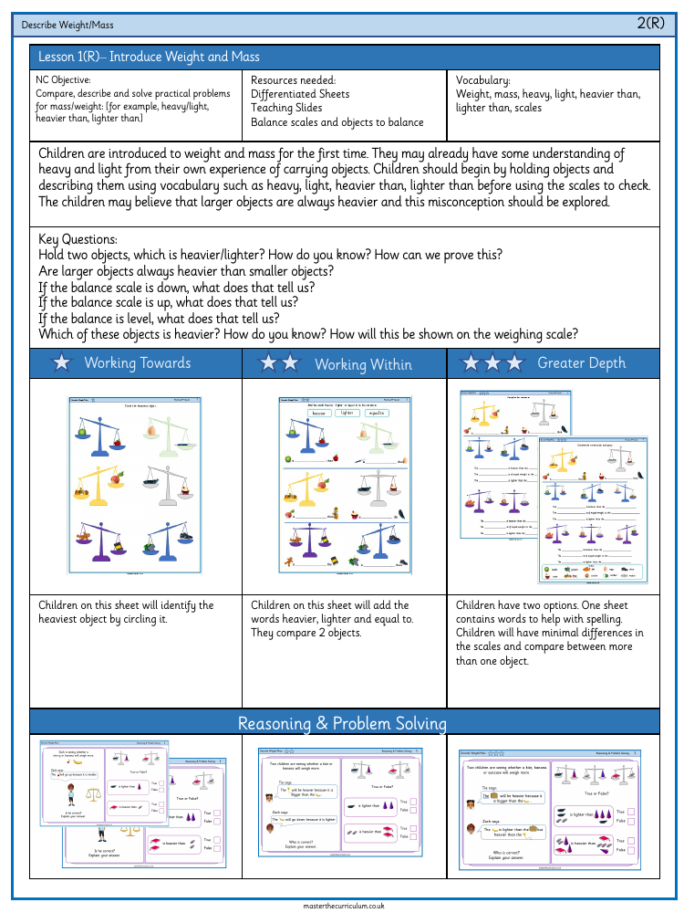 Mass, Capacity, Temperature - Introducing weight and mass - Worksheet