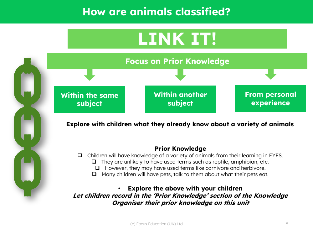 Link it! Prior knowledge - How are Animals Classified - Kindergarten