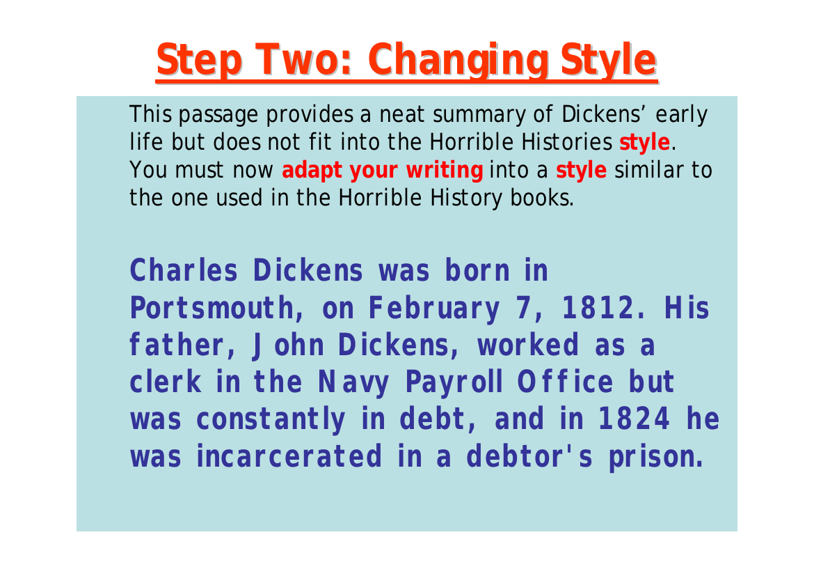 The Life of Charles Dickens - Lesson 5 - Changing Style Worksheet