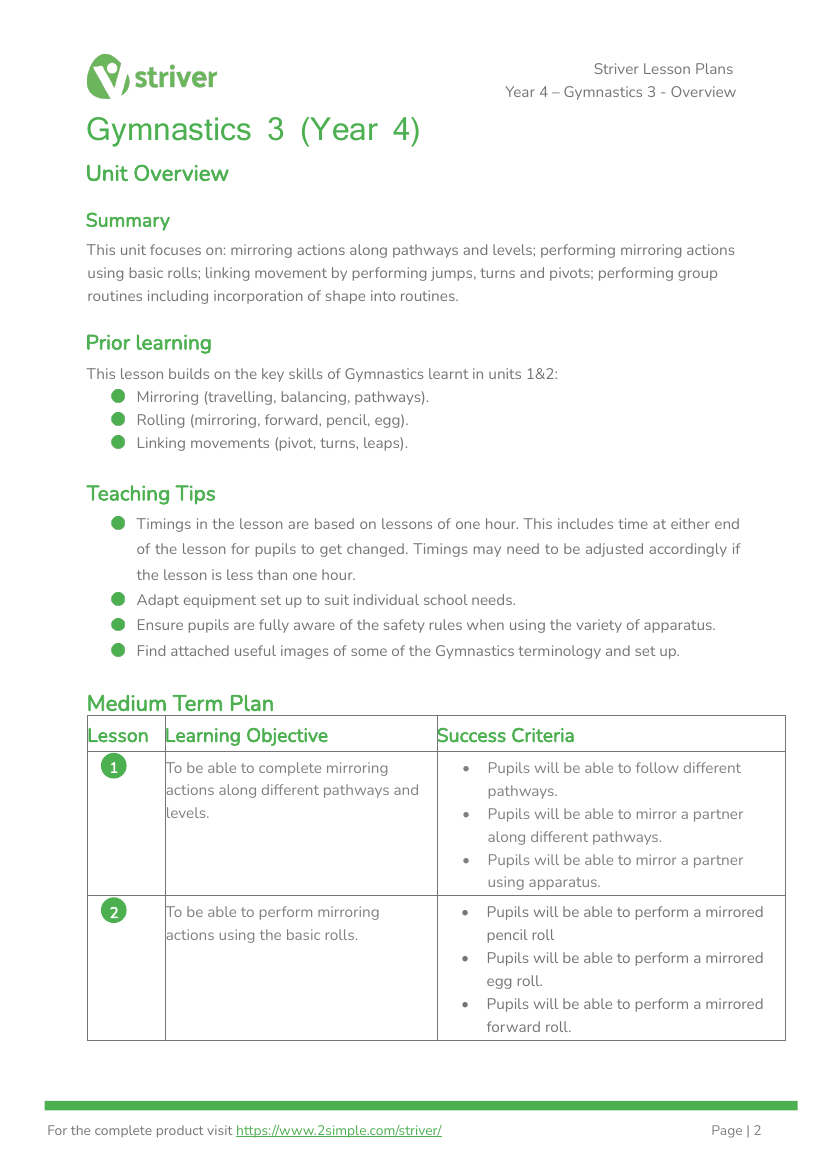 Gymnastics 3 - Unit Overview