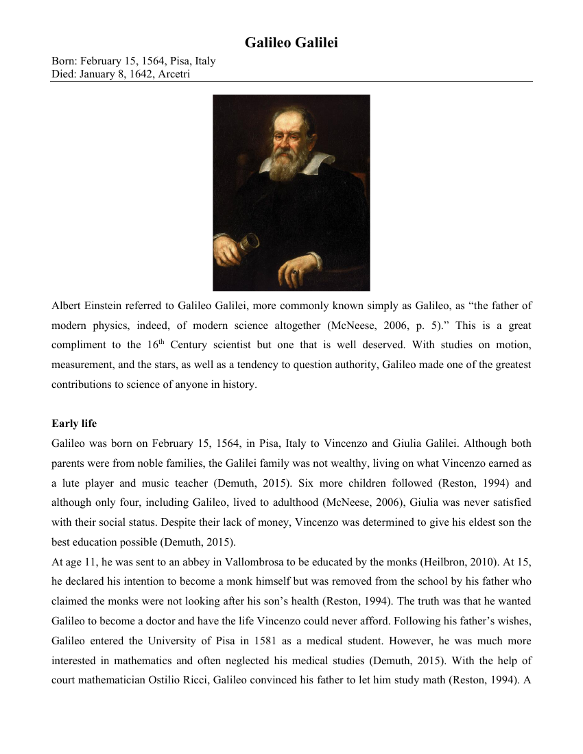 Galileo Galilei - Reading with Comprehension Questions