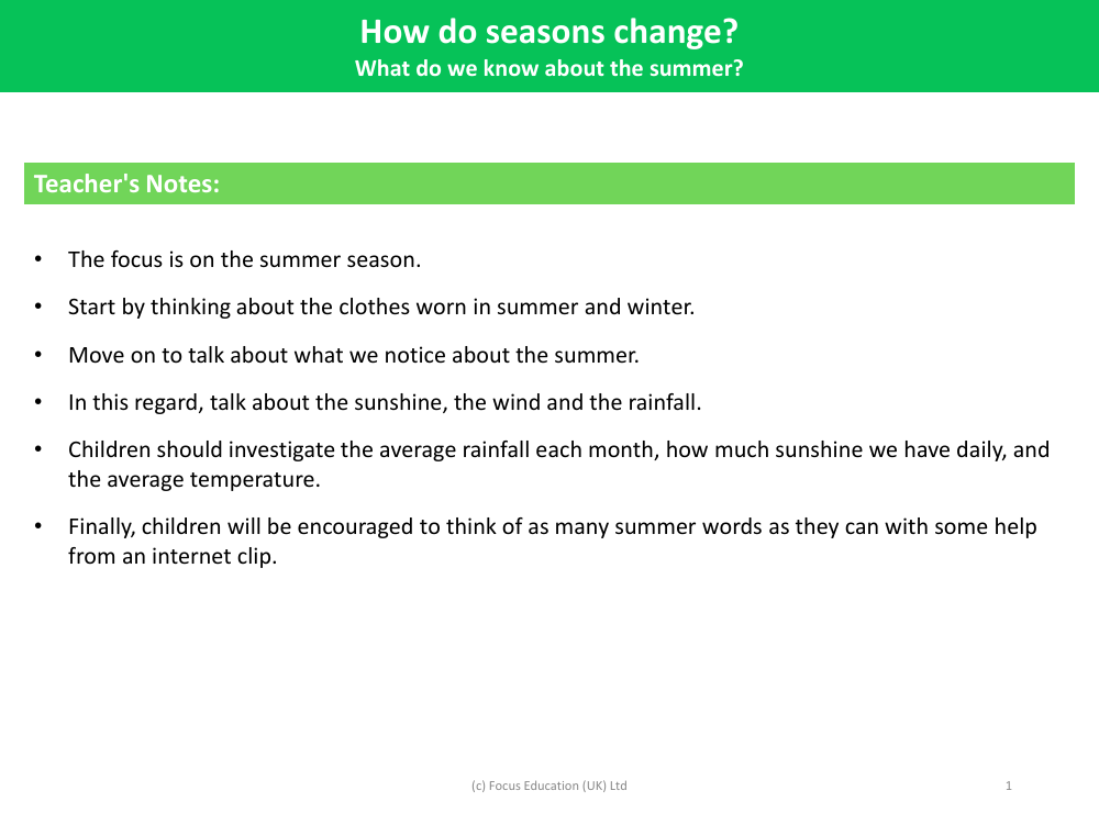 What do we know about the summer? - Teacher's Notes