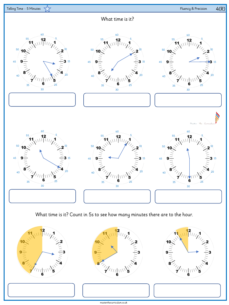 Time - Telling the Time to 5 Minutes (1) - Worksheet