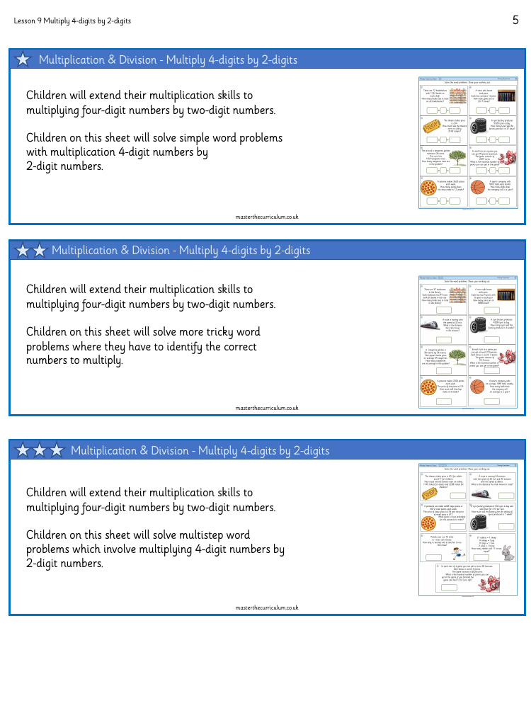 Multiplication and Division (2) - Multiply 4 digits by 2-digits - Worksheet