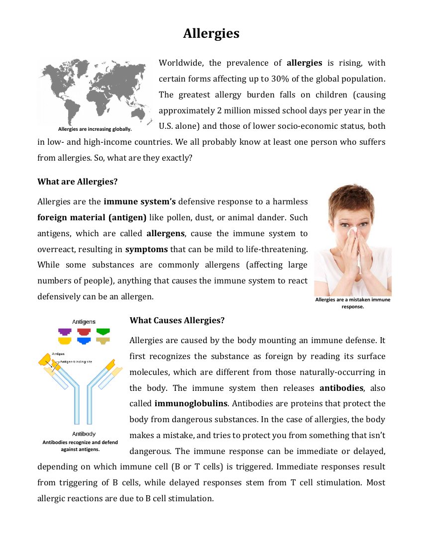 Allergies 2 - Reading with Comprehension Questions