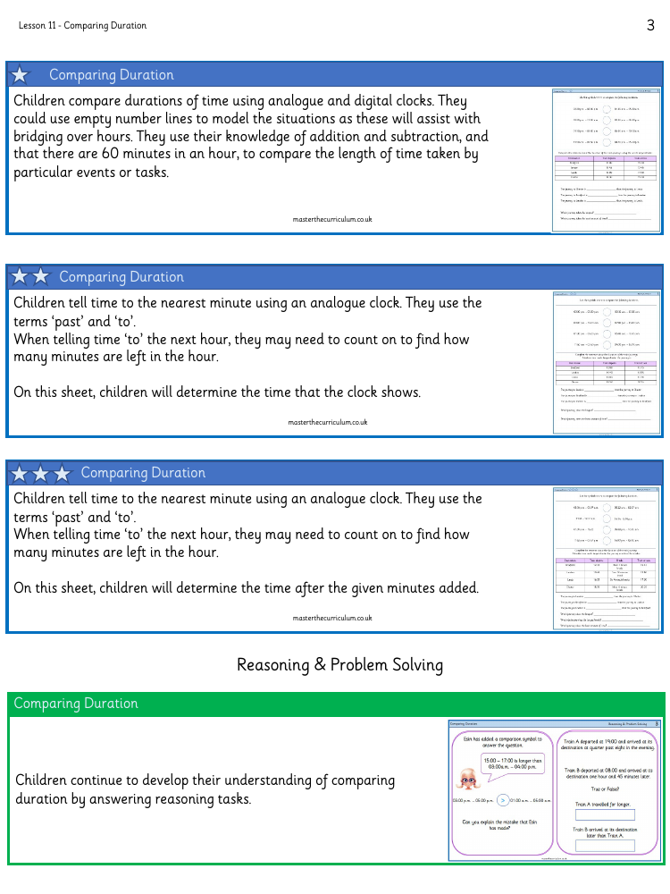 Time - Comparing the duration - Worksheet