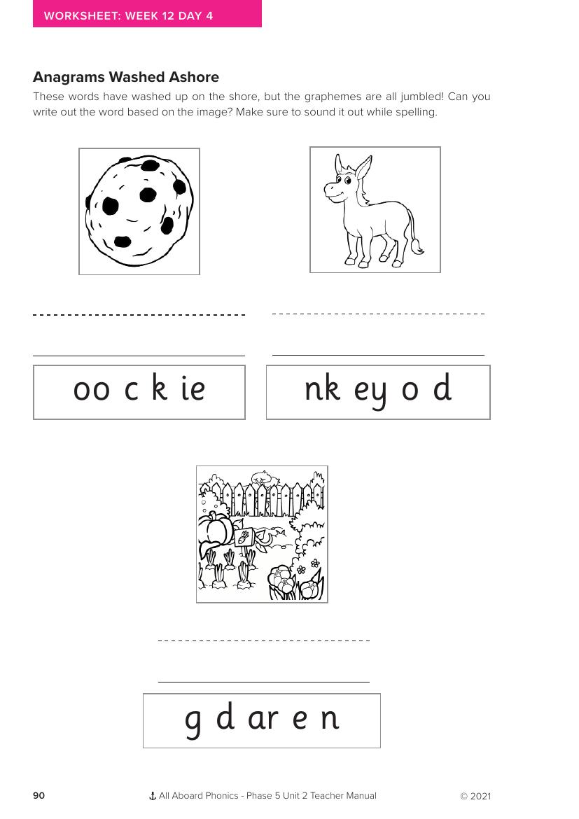 Week 12, lesson 4 Anagrams Washed Ashore - Phonics Phase 5, unit 2 - Worksheet