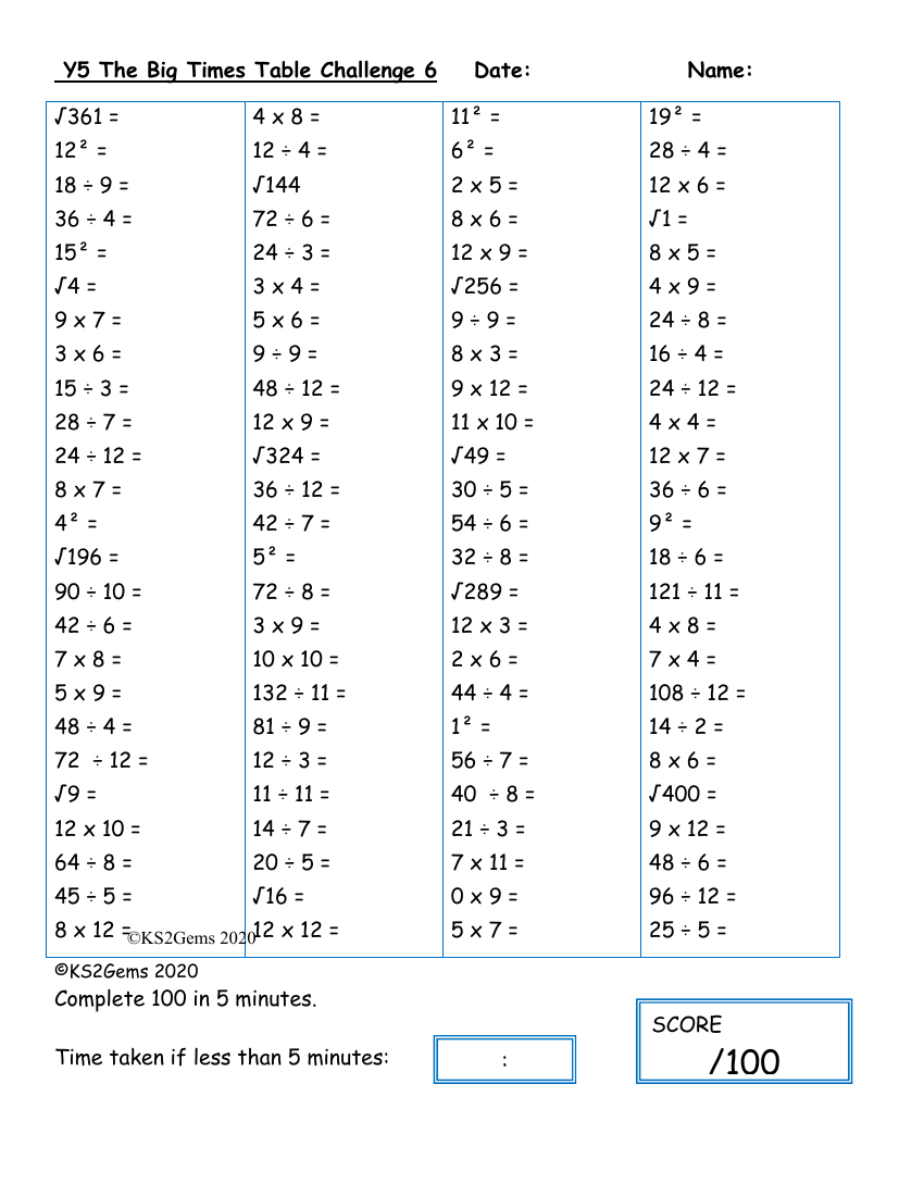 The Big Times Table Challenge 6