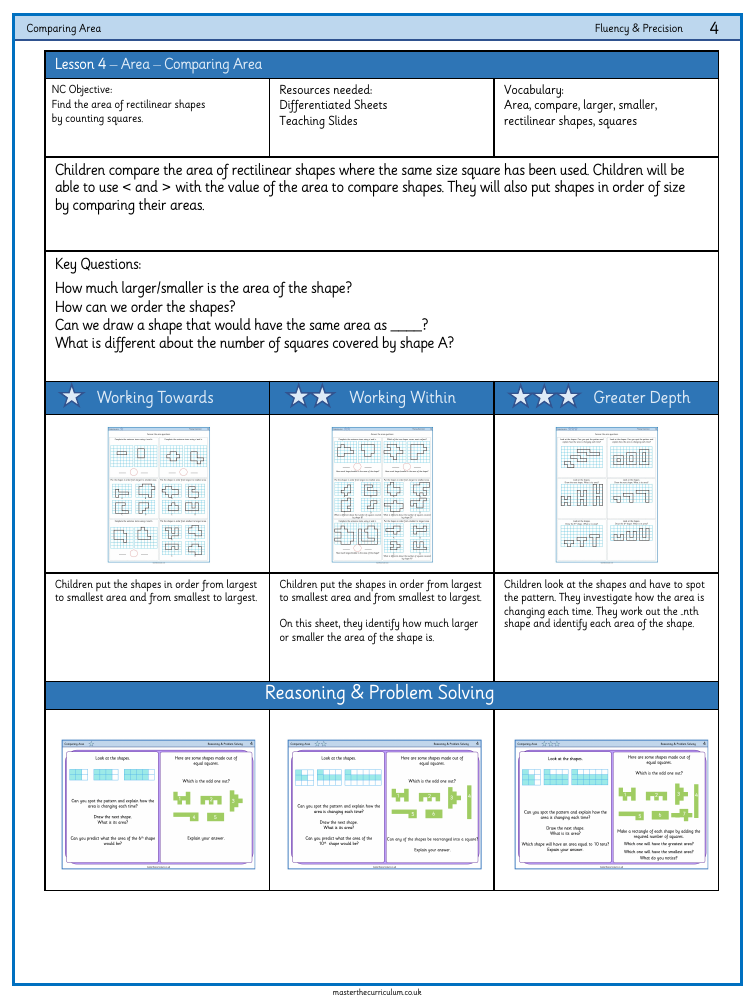 Area - Comparing Area - Worksheet