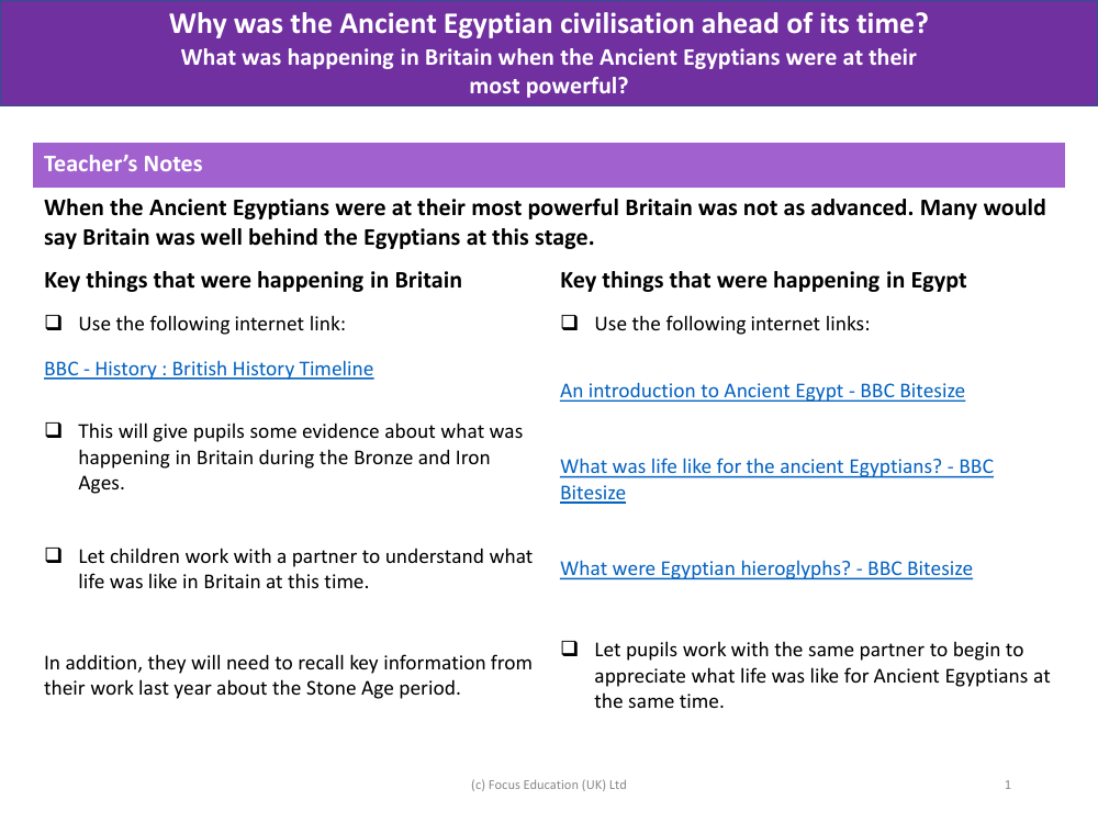 What was happening in Britain when the Ancient Egyptians were at their most powerful? - Teacher notes