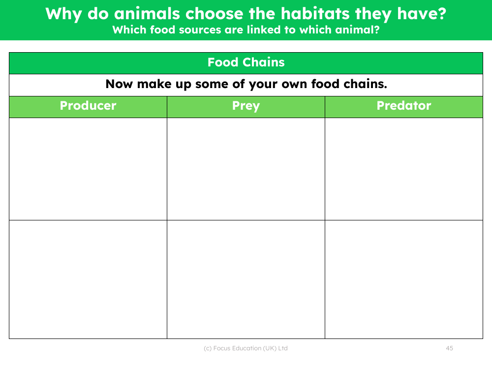 Create your own food chains - Worksheet