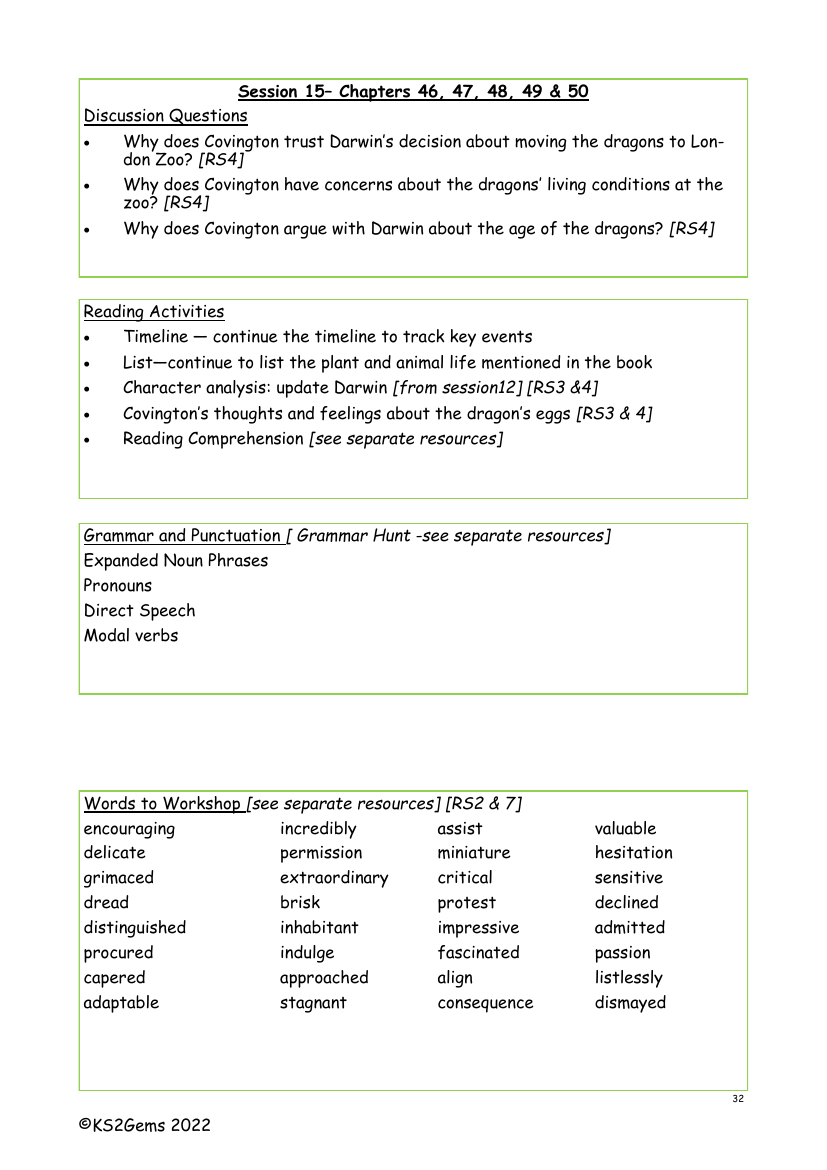 Darwin's Dragons - Session 15 - Chapters 46 - 50 - Worksheet