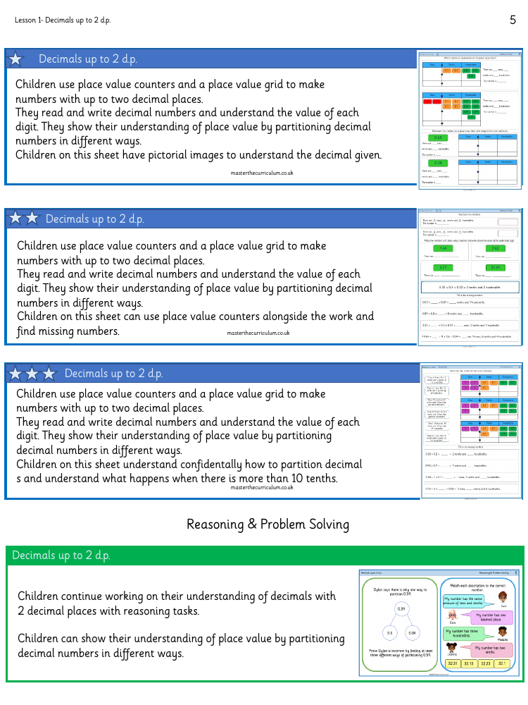 Decimals and Percentages - Decimals up to 2 Decimal Places - Worksheet