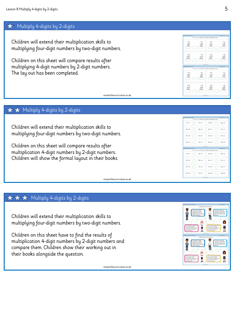 Multiplication and Division (2) - Multiply 4 digits by 2-digits (Basic Practice) - Worksheet