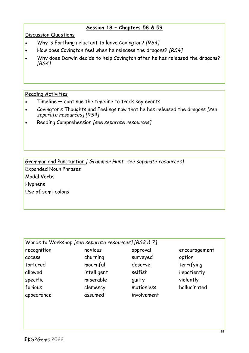 Darwin's Dragons - Session 18 - Chapters 58 - 59 - Worksheet