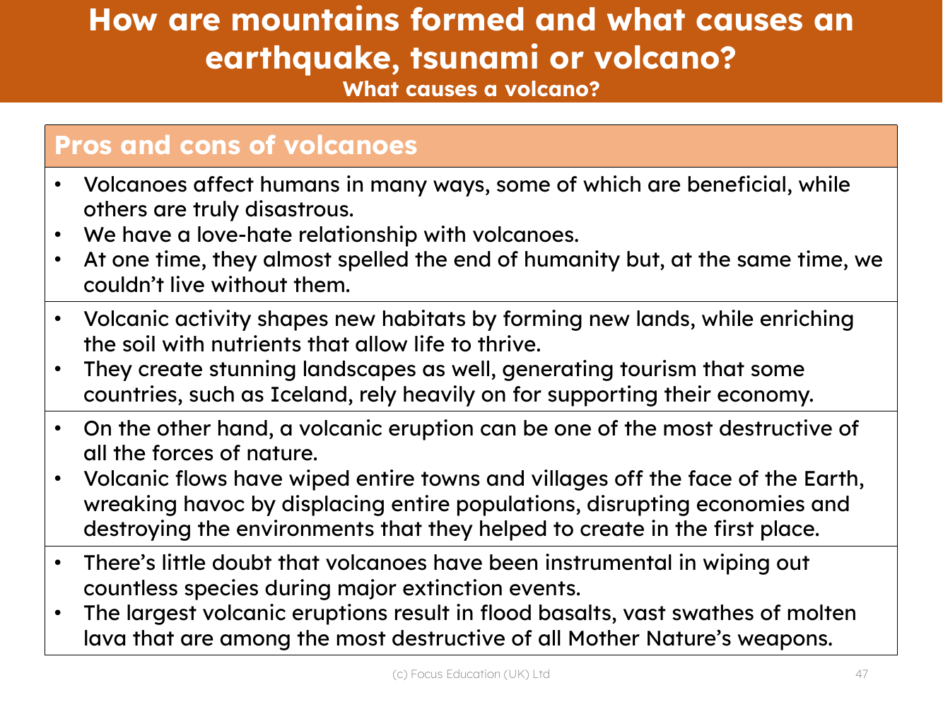 Pros and cons of volcanoes - Info sheet