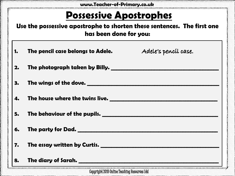 Using the Apostrophe Worksheet English Year 3