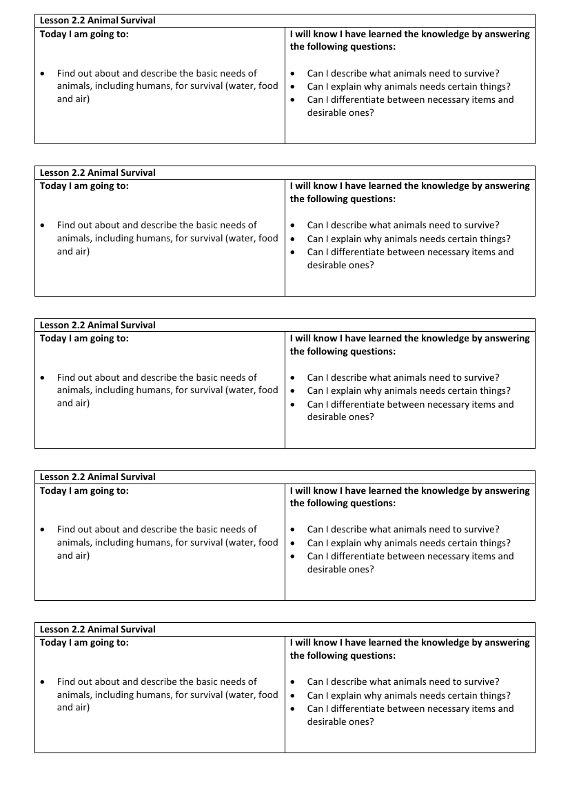 Animal Survival - Objectives Labels