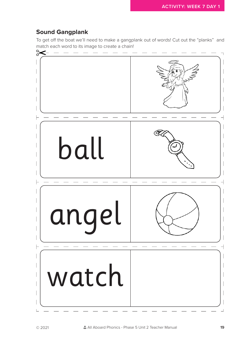 Week 7, lesson 1 Sound Gangplank matching activity - Phonics Phase 4, unit 2 - Worksheet