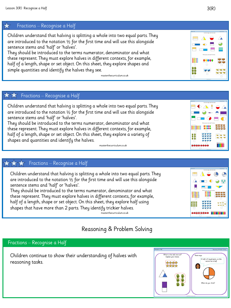 Fractions - Recognise a half - Worksheet