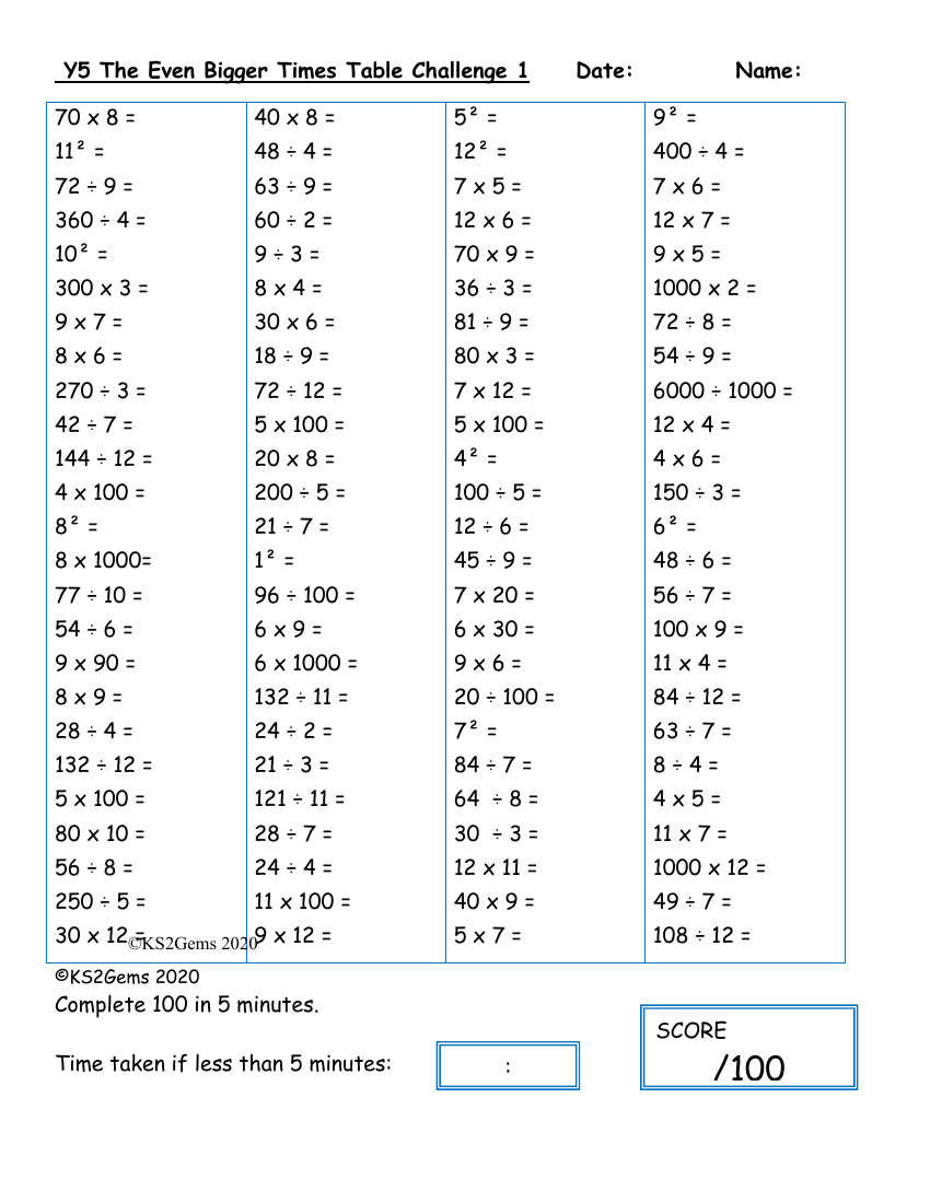 The Even Bigger Times Table Challenge 1