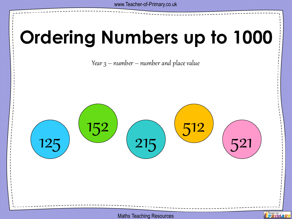 Ordering Numbers Up To 1000 PowerPoint Maths Year 3