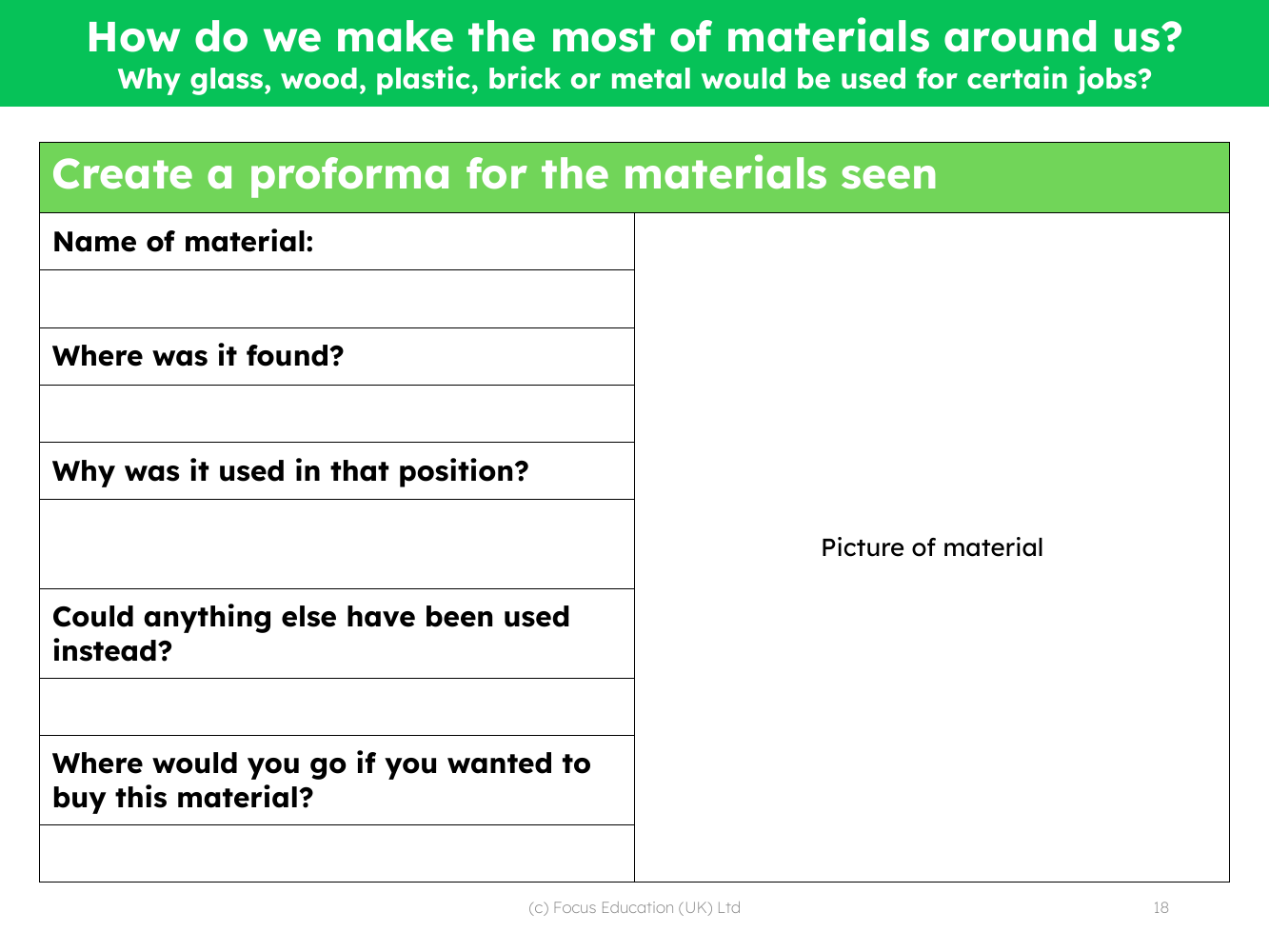 Material Fact File Worksheet Science Year 2