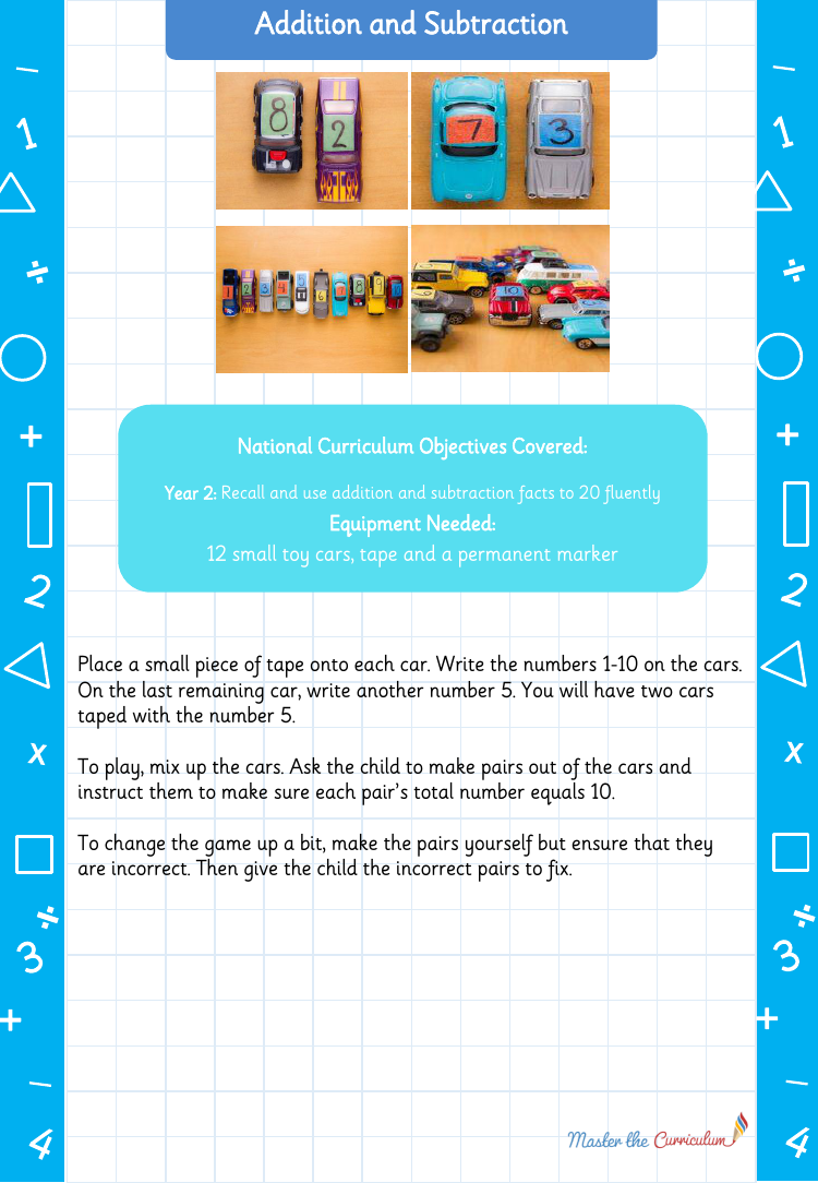 Add and Subtract with toy cars - Practical Maths Activity