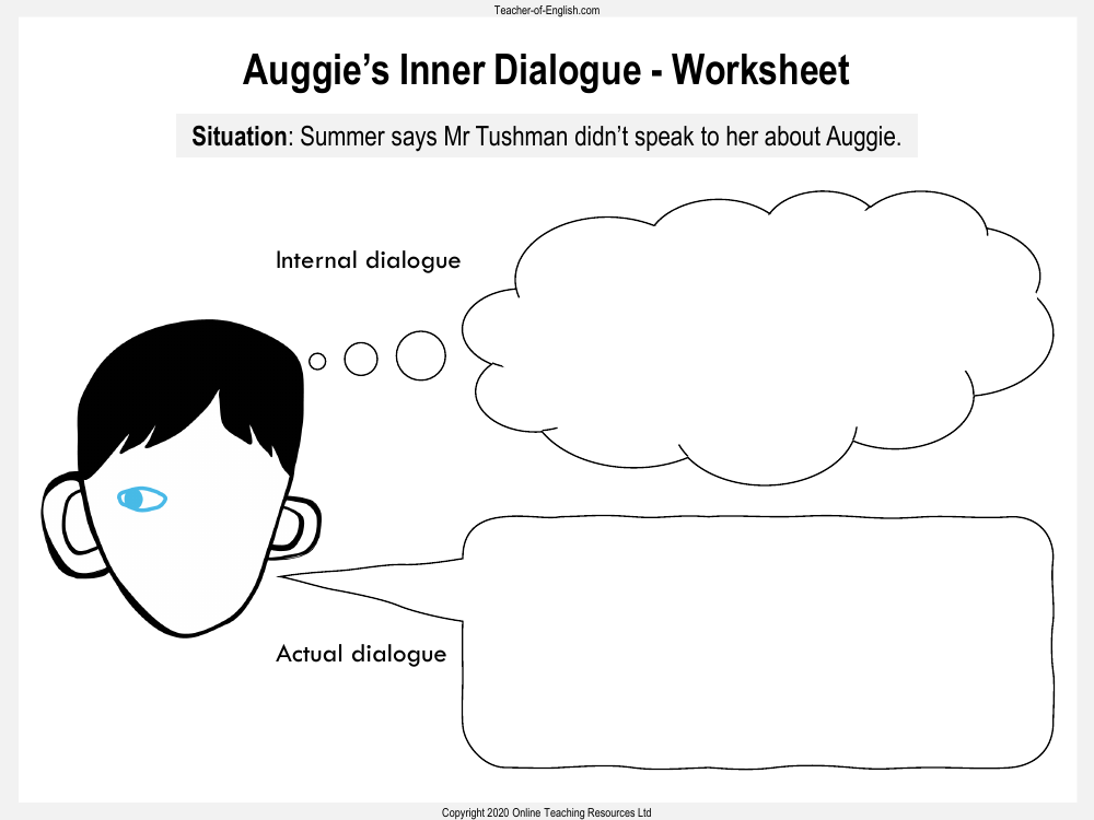 Wonder Lesson 27: November - Auggie's Inner Dialogue Worksheet 2