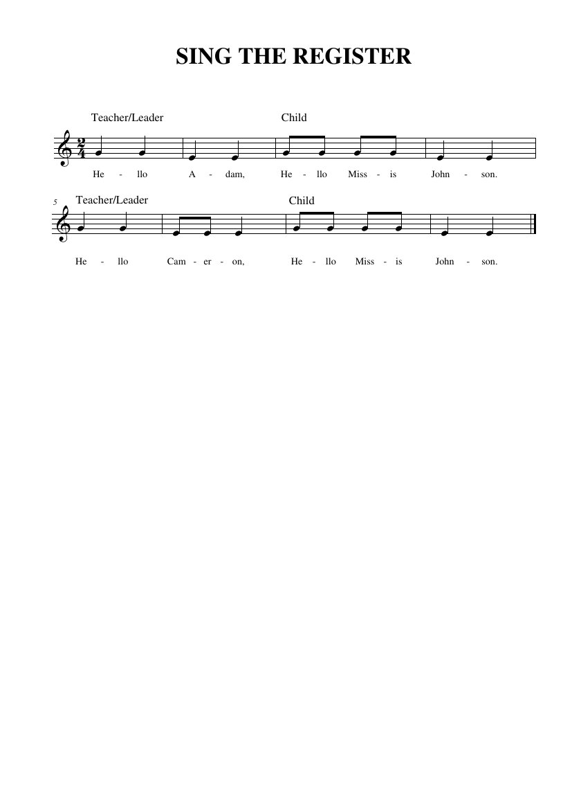 Pitch Year 1 Notations - Sing the register