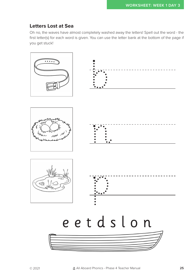 Week 1, lesson 3 Letters Lost at Sea letter formation activity - Worksheet