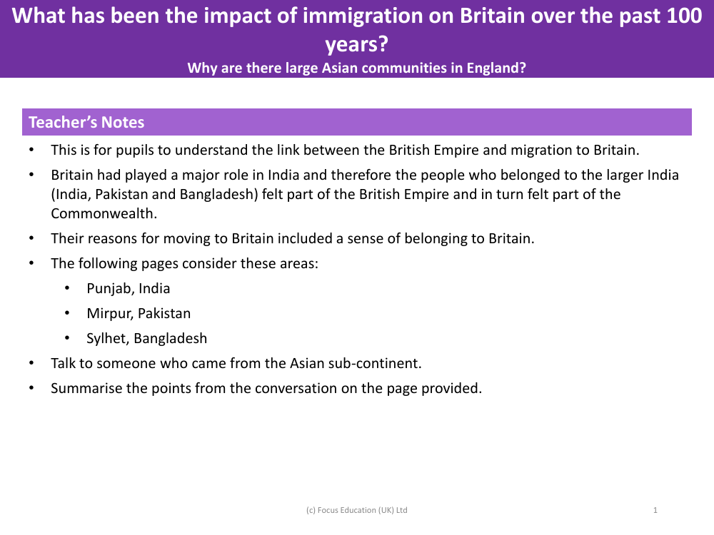 Why are there large Asian communities in England? - Teacher notes