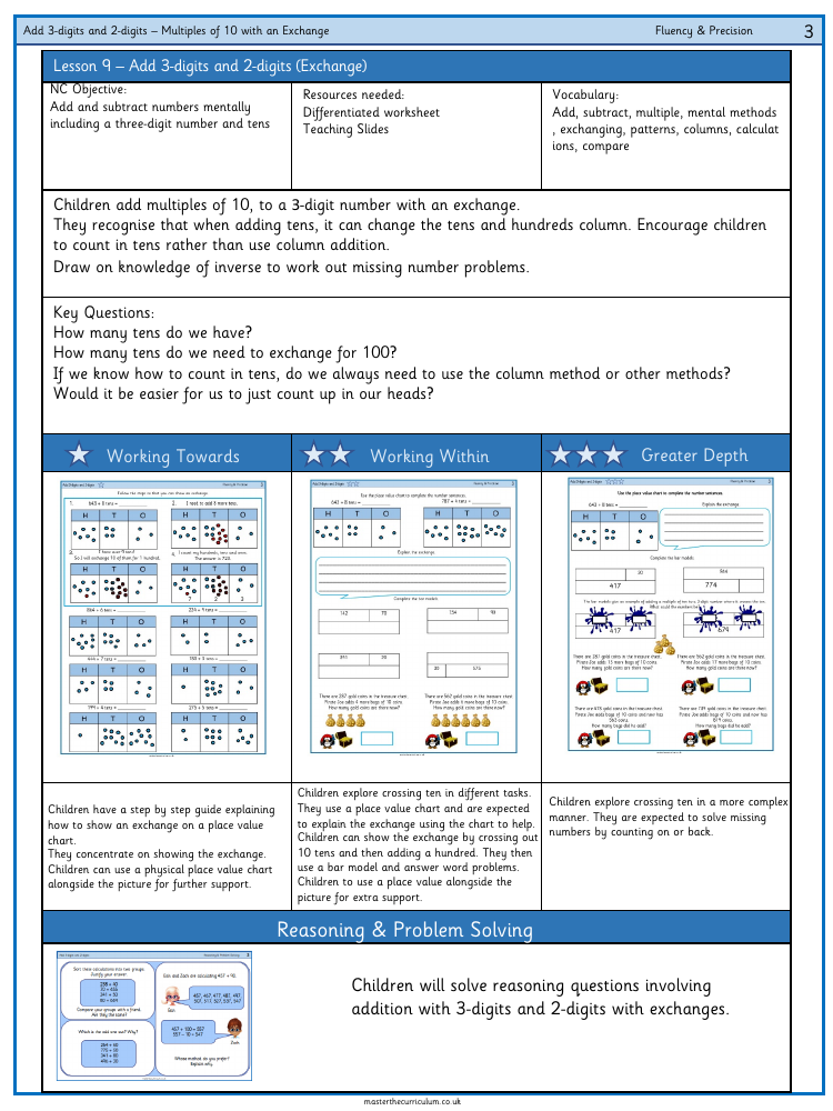 Addition and subtraction - Add three-digit and ​two-digit numbers crossing 100 - Worksheet