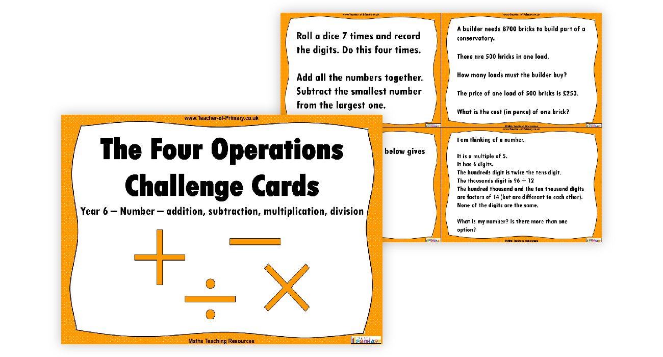 The Four Operations Challenge Cards